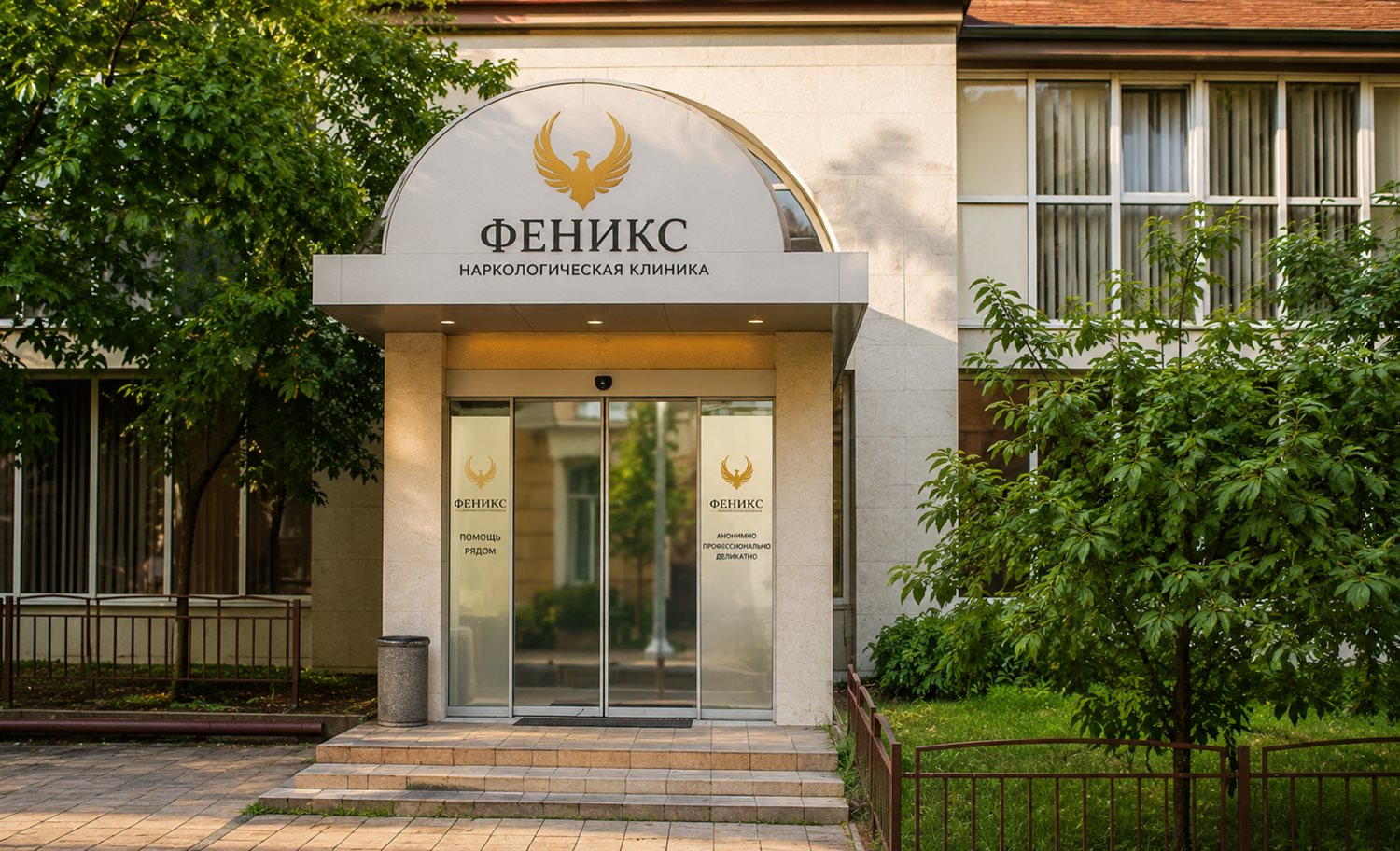 Вход в наркологическую клинику «Феникс» в Николаевске